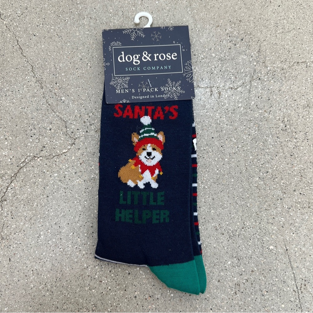 DOG & ROSE "Santa's Little Helper" CORGI dog Christmas Socks - Men’s Size 8-12